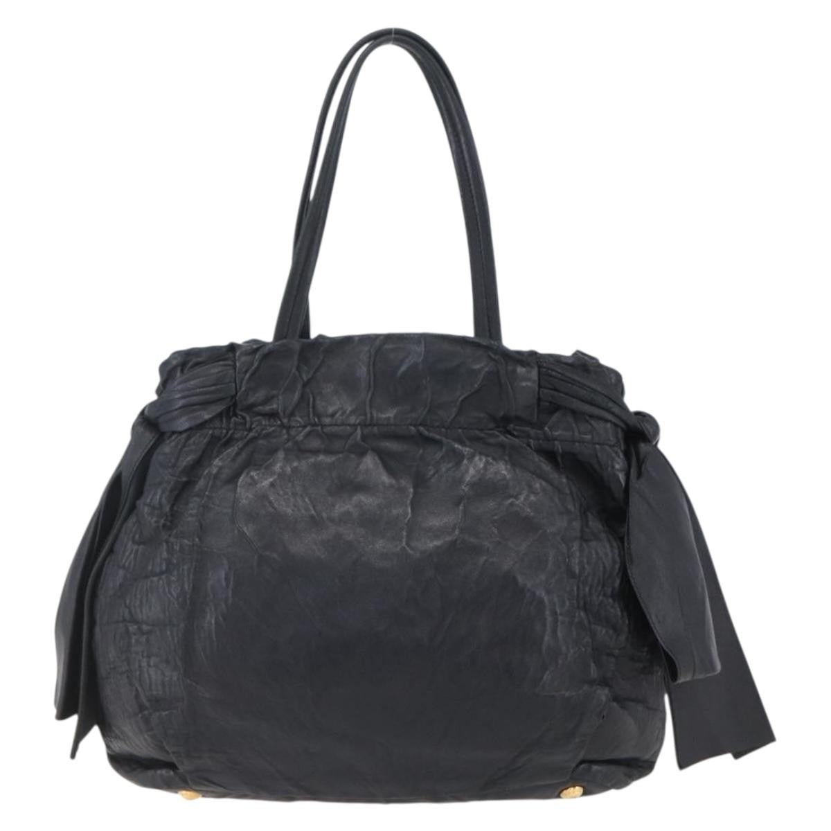 Prada Bow Tie Pleated Tote Leather