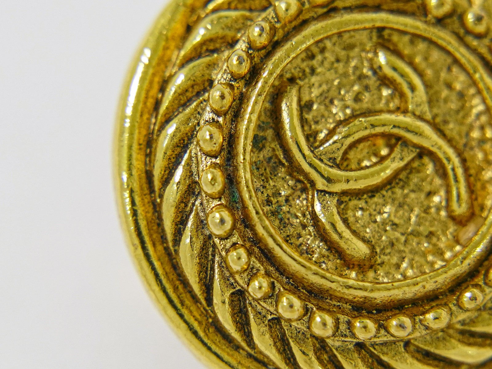 Chanel Vintage CC Logo Round Clip on Earrings Textured Metal