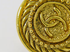 Chanel Vintage CC Logo Round Clip on Earrings Textured Metal