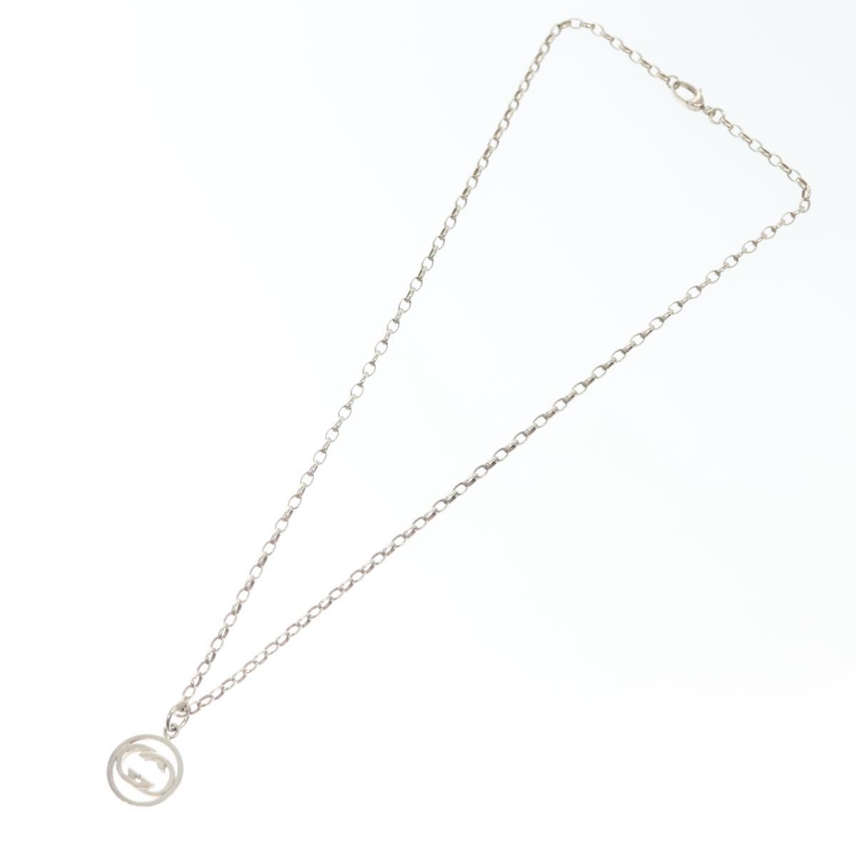 Gucci Engraved Interlocking G Chain Link Pendant Necklace Sterling Silver