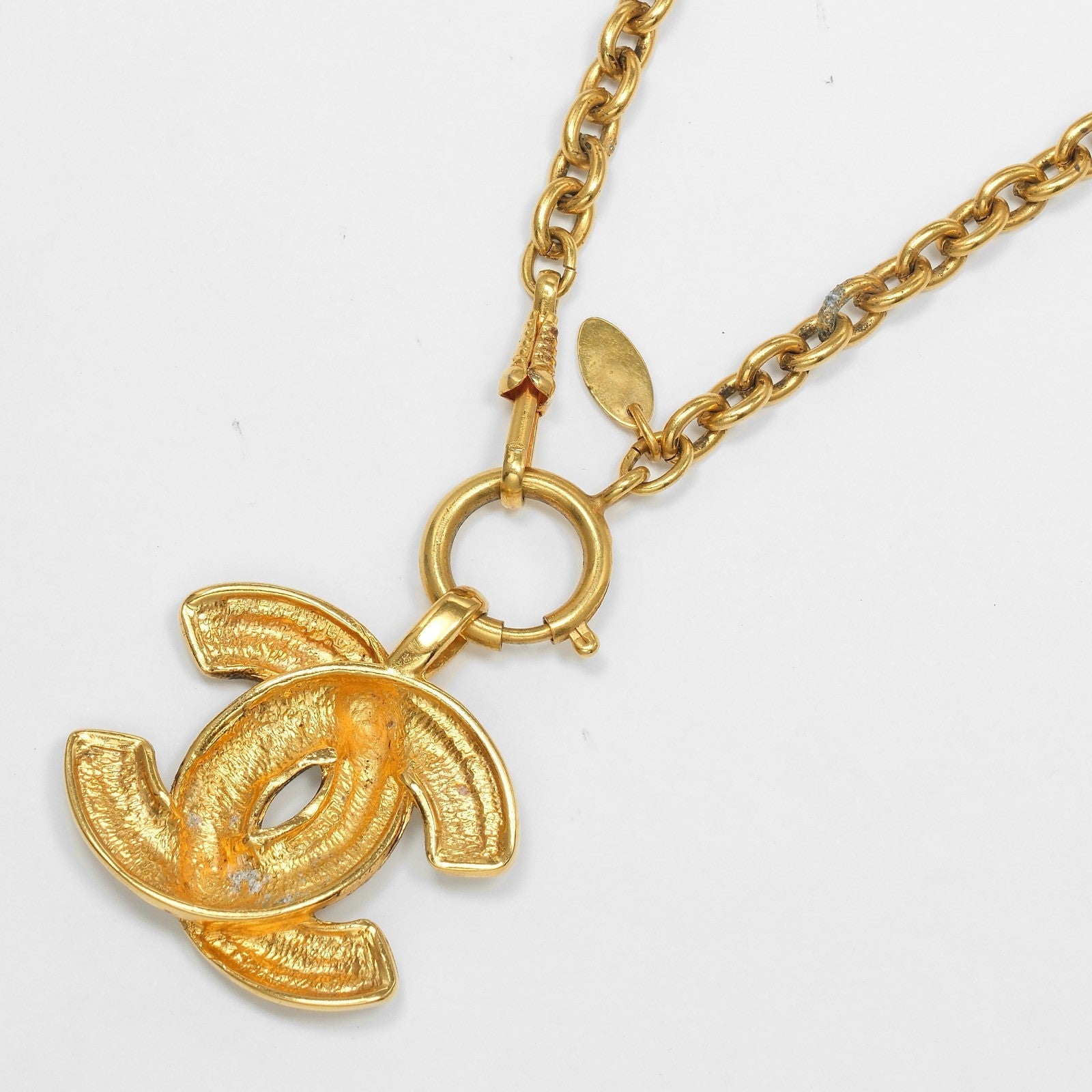 Chanel Vintage CC Pendant Necklace Quilted Metal