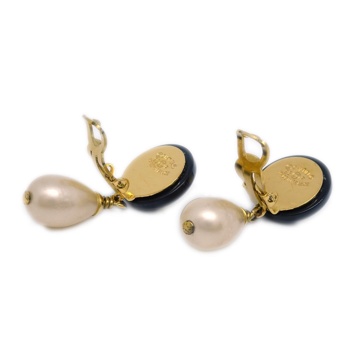 Chanel CC Dangle Earrings Metal with Faux Pearl