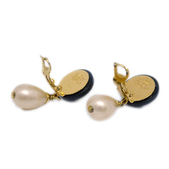 Chanel CC Dangle Earrings Metal with Faux Pearl