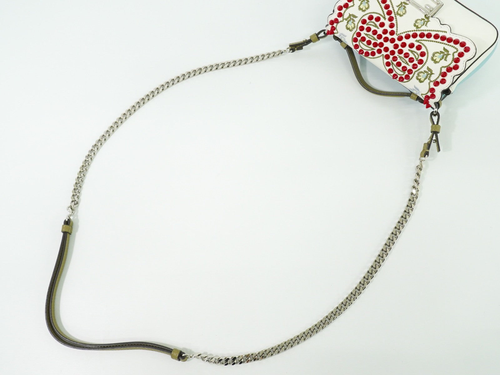 Fendi Double Baguette Embroidered Studded Leather