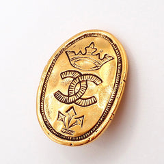 Chanel Vintage CC Crown Oval Plate Clip-On Earrings Metal