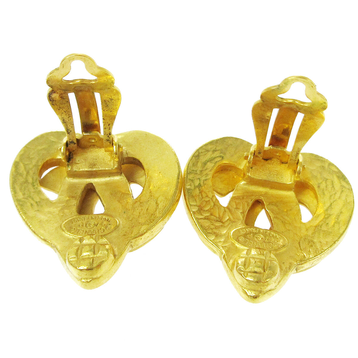 Chanel Vintage CC Heart Clip-On Earrings Metal
