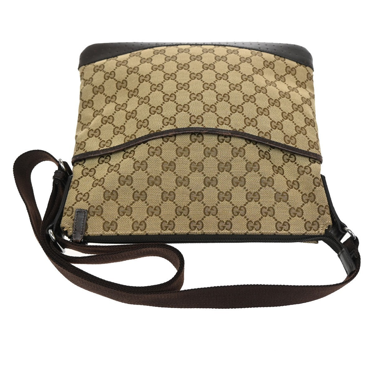 Gucci Zip Messenger Bag GG Canvas with Perforated Leather