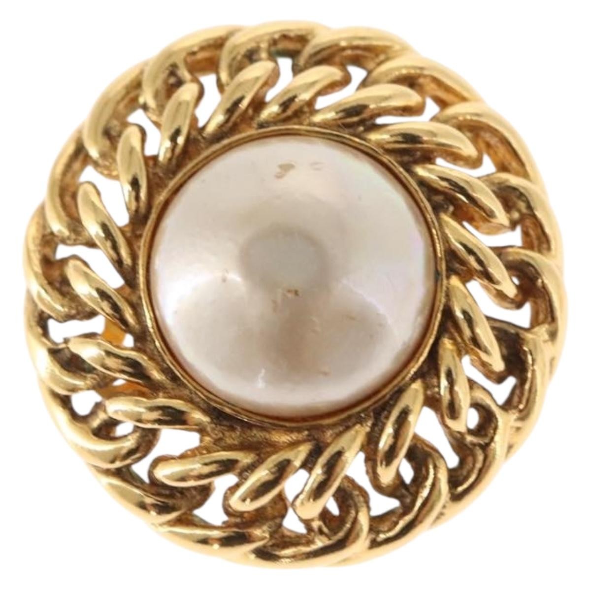 Chanel Vintage Round Clip-On Earrings Metal with Faux Pearl