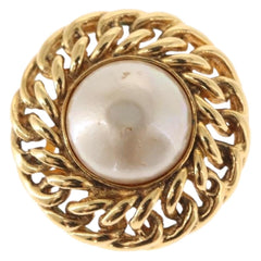 Chanel Vintage Round Clip-On Earrings Metal with Faux Pearl