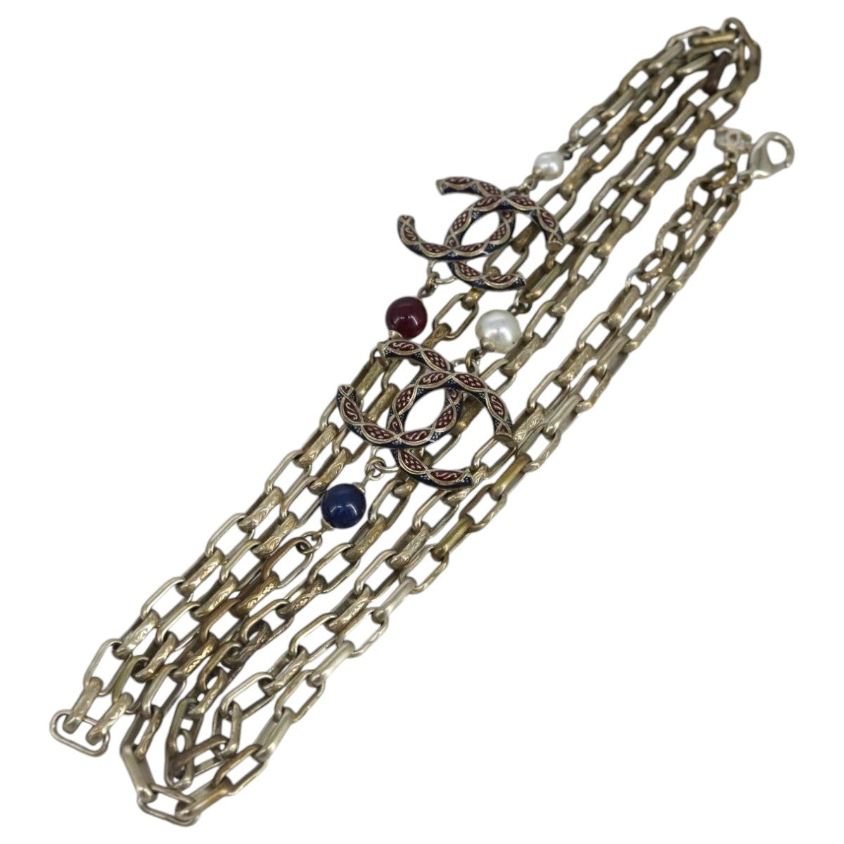 Chanel Vintage Double Strand CC Pendant Necklace Metal with Crystals