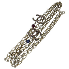 Chanel Vintage Double Strand CC Pendant Necklace Metal with Crystals