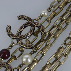 Chanel Vintage Double Strand CC Pendant Necklace Metal with Crystals