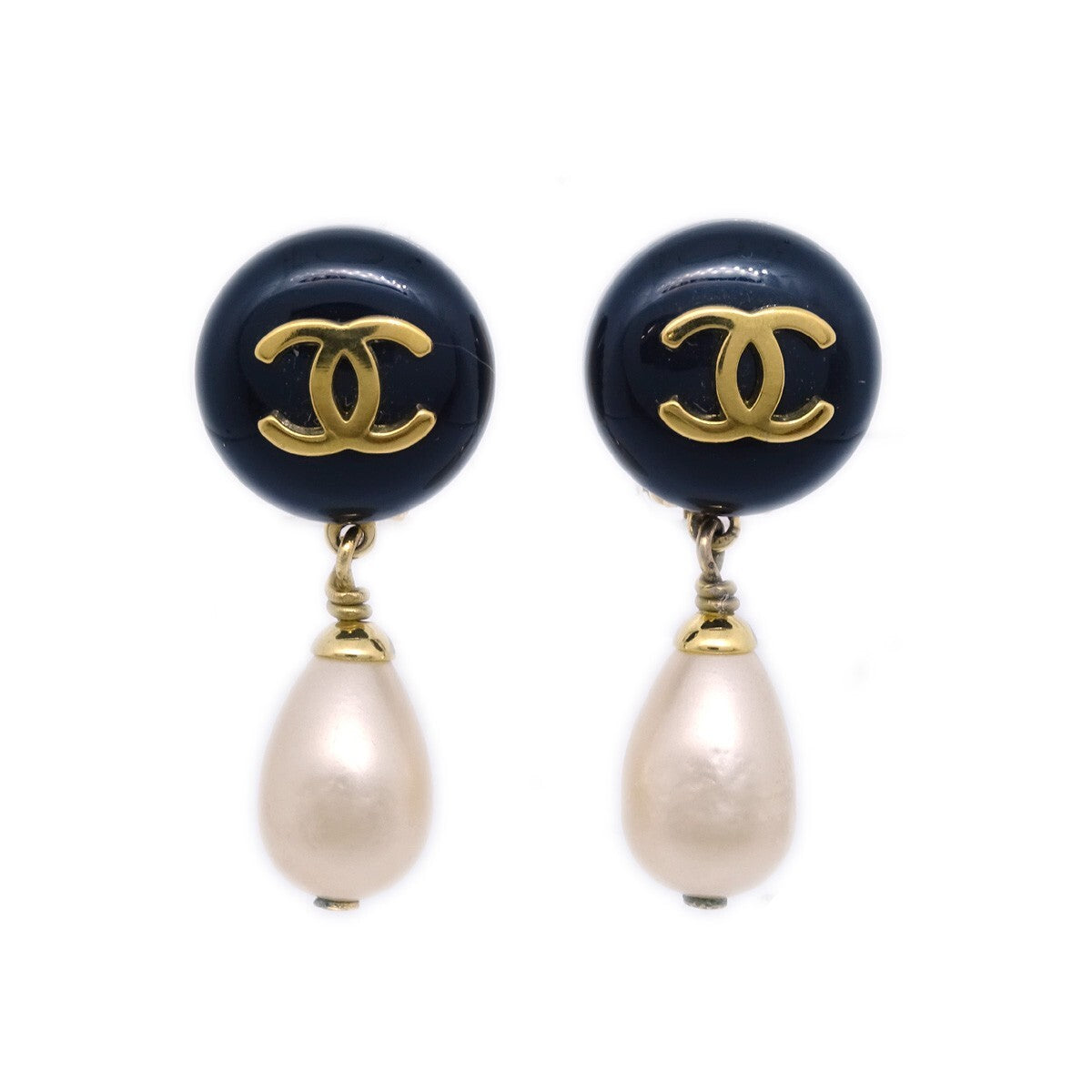 Chanel CC Dangle Earrings Metal with Faux Pearl