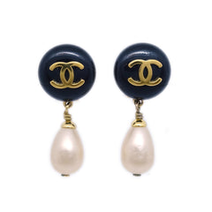 Chanel CC Dangle Earrings Metal with Faux Pearl