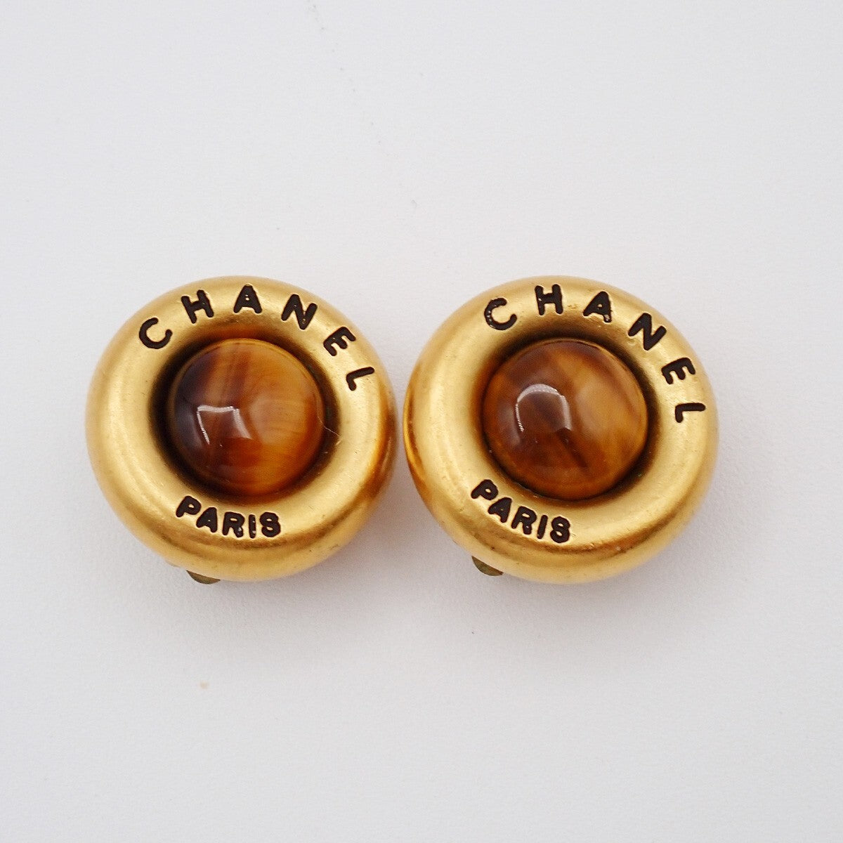 Chanel Vintage Round CC Button Clip-On Earrings Metal and Resin
