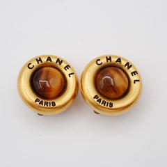 Chanel Vintage Round CC Button Clip-On Earrings Metal and Resin