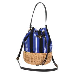 Prada Drawstring Bucket Bag Canvas and Wicker