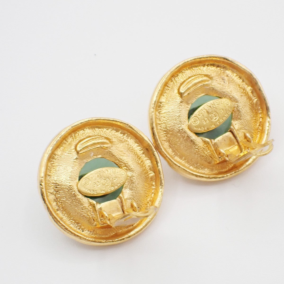 Chanel CC Button Clip-On Earrings Metal with Faux Pearl