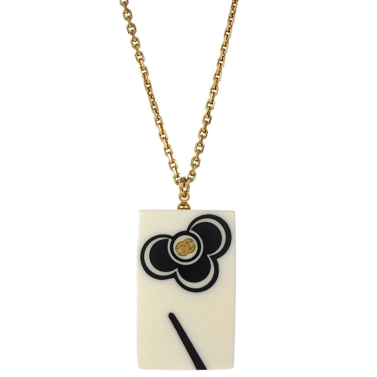Chanel Vintage CC Rectangular Pendant Necklace Metal and Resin