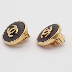 Chanel Vintage CC Round Button Clip-On Earrings Metal