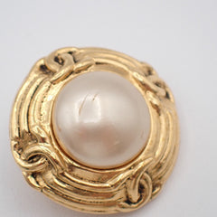 Chanel Vintage Round Clip-On Earrings Metal with Faux Pearl