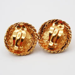 Chanel Vintage Round Chain Clip-On Earrings Metal with Faux Pearl