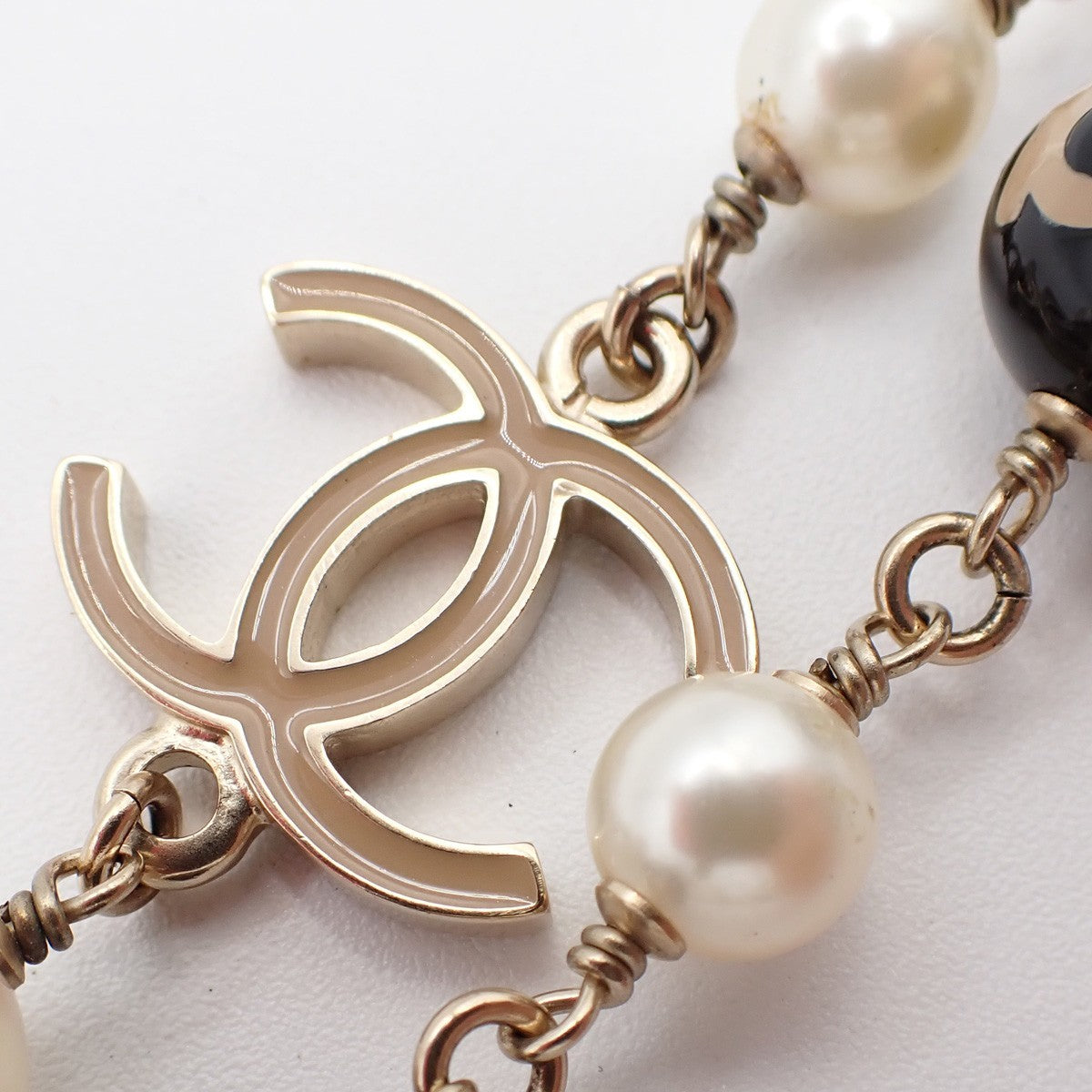 Chanel CC Coco Mademoiselle Figurine Pendant Necklace Metal with Faux Pearl and Enamel