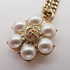 Gucci Interlocking G Pearl Drop Pendant Necklace Metal with Crystals and Faux Pearl
