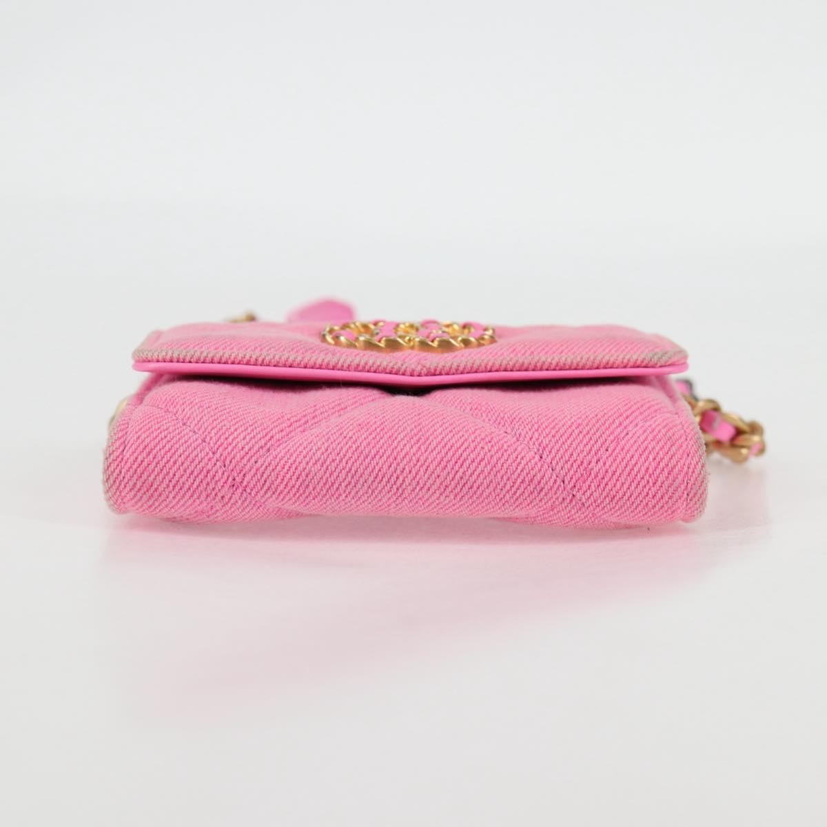 Chanel 19 Flap Coin Purse With Chain Quilted Denim