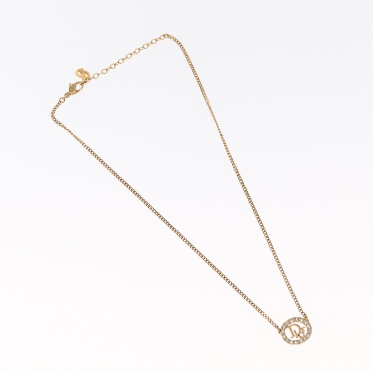 Christian Dior Vintage Logo Round Pendant Necklace Metal and Crystals