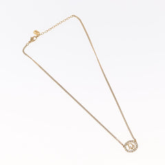 Christian Dior Vintage Logo Round Pendant Necklace Metal and Crystals