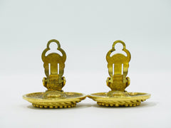 Chanel Vintage CC Logo Round Clip on Earrings Textured Metal