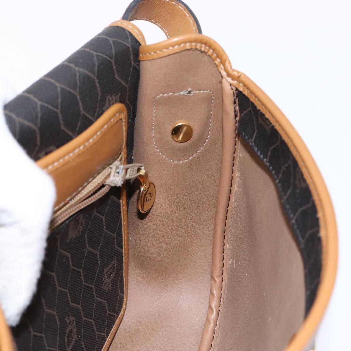 Christian Dior Vintage Honeycomb Flap Crossbody Bag Canvas and Leather