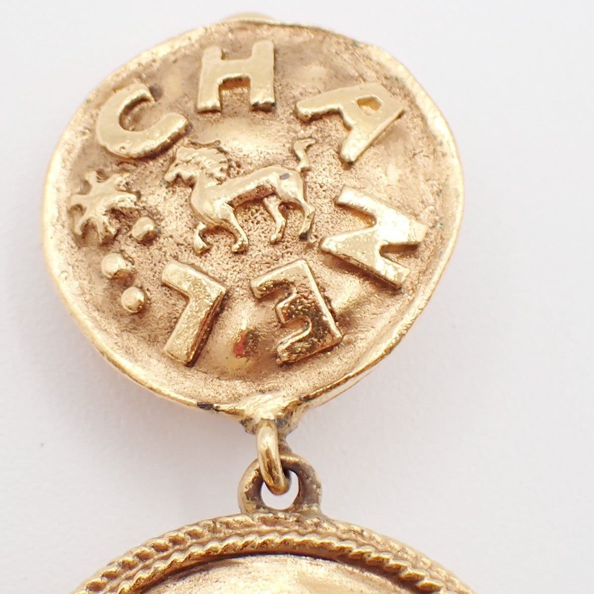 Chanel CC Lion Head Drop Earrings Metal