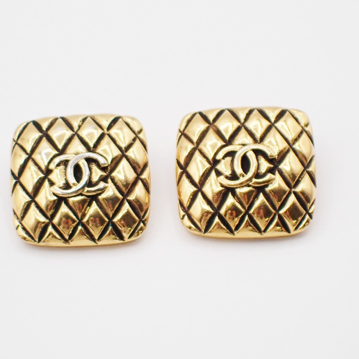 Chanel Vintage CC Square Clip-On Earrings Metal