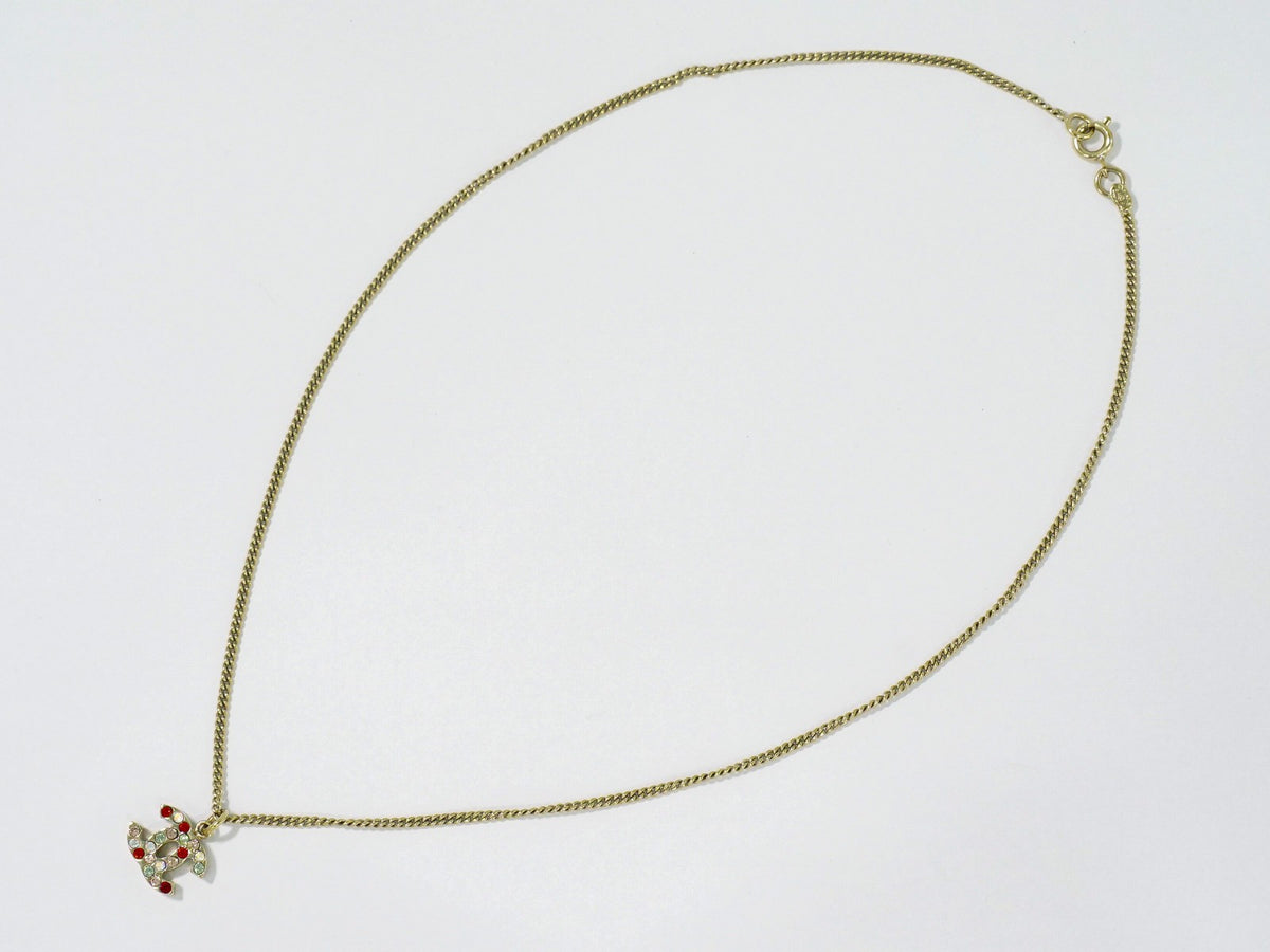 Chanel Rainbow CC Pendant Necklace Metal and Crystals
