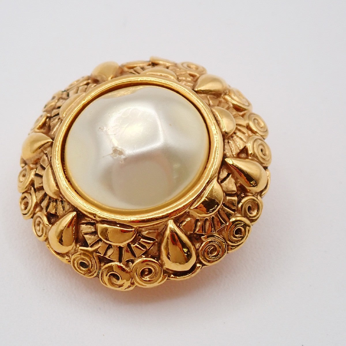 Chanel Vintage Round Clip-On Earrings Metal with Faux Pearl