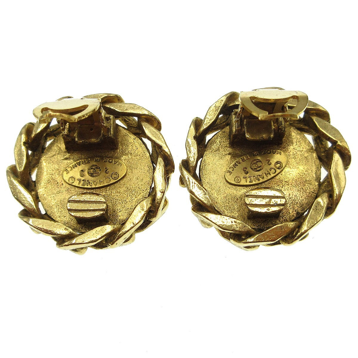 Chanel Vintage CC Round Clip-On Earrings Metal with Crystals
