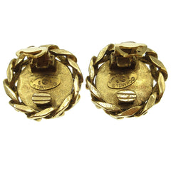Chanel Vintage CC Round Clip-On Earrings Metal with Crystals