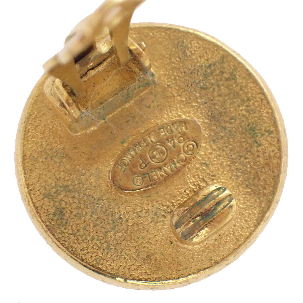 Chanel Vintage Round CC Button Clip-On Earrings Metal and Faux Pearl