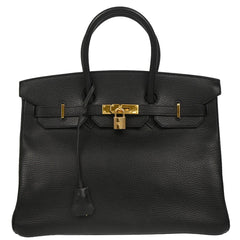 Hermes Birkin Handbag Black Ardennes with Gold Hardware
