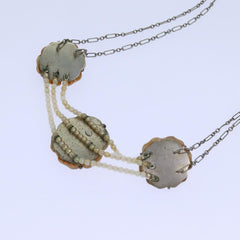 Chanel Camellia CC Long Necklace Metal with Faux Pearls