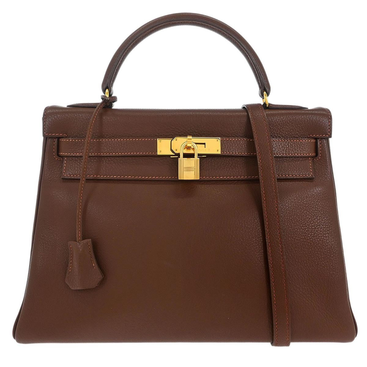 Hermes Kelly Handbag Brown Evergrain with Gold Hardware