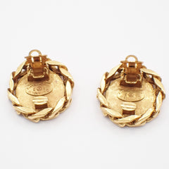 Chanel Vintage CC Round Clip-On Earrings Metal with Crystals