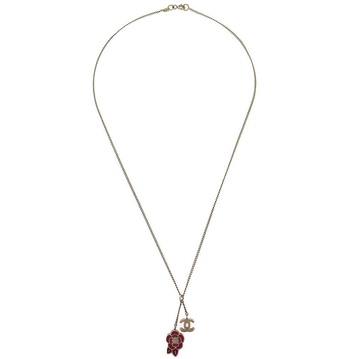 Chanel Camellia Pendant Necklace Metal with Enamel