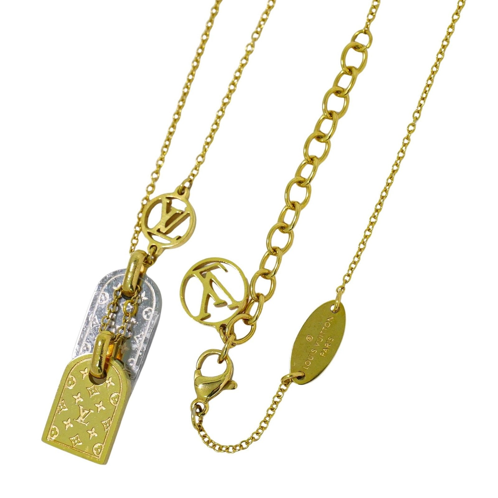Louis Vuitton Nanogram Name Tag Pendant Necklace Metal
