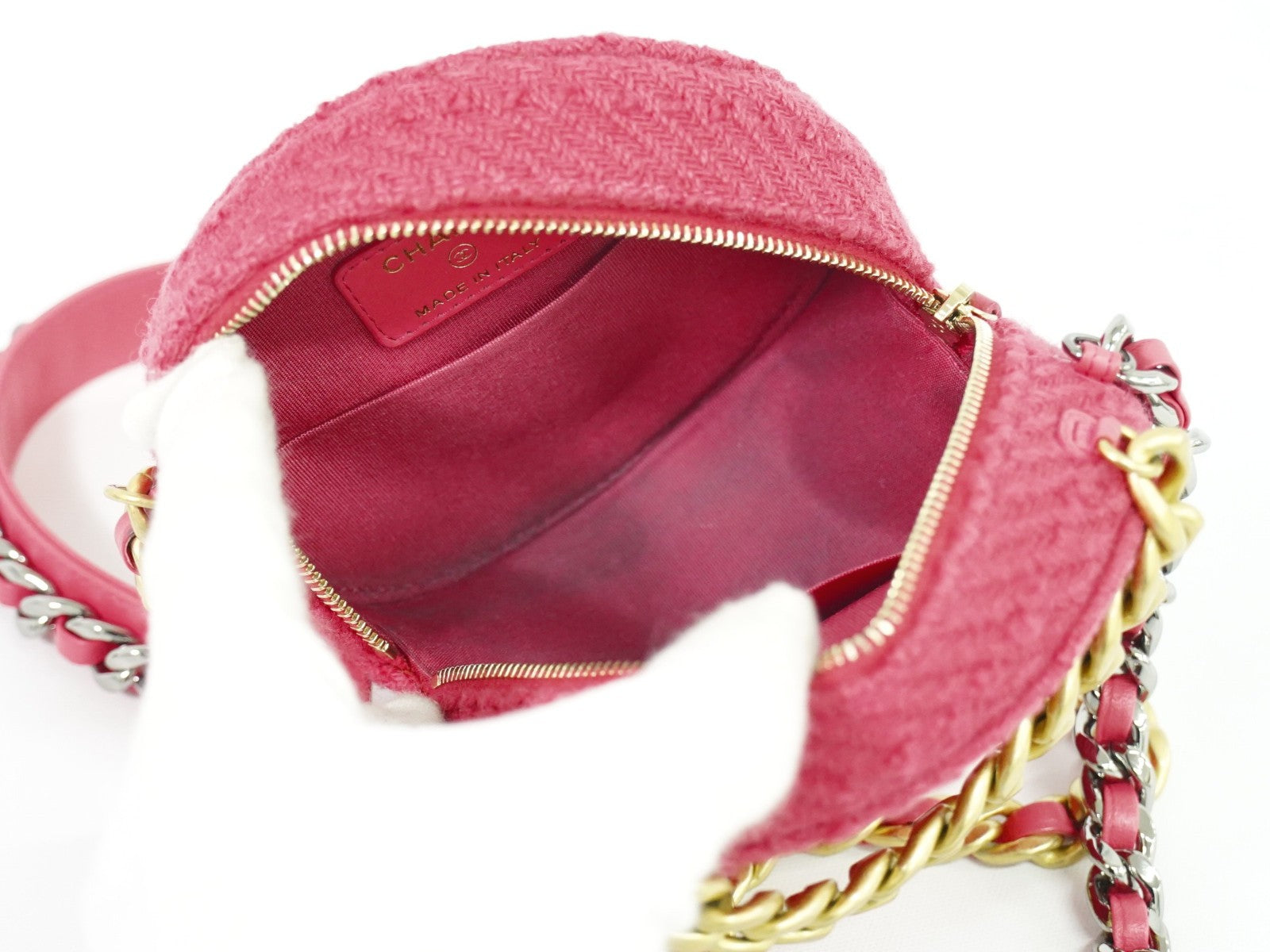 Chanel 19 Round Clutch with Chain Quilted Tweed