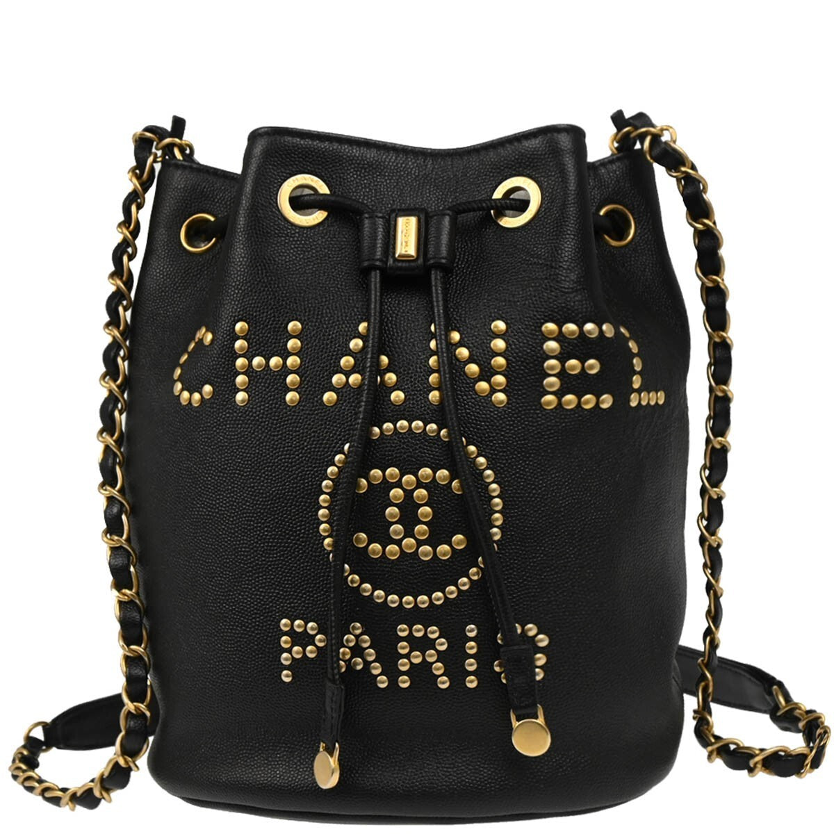 Chanel Deauville Drawstring Bucket Bag Studded Caviar