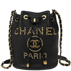 Chanel Deauville Drawstring Bucket Bag Studded Caviar