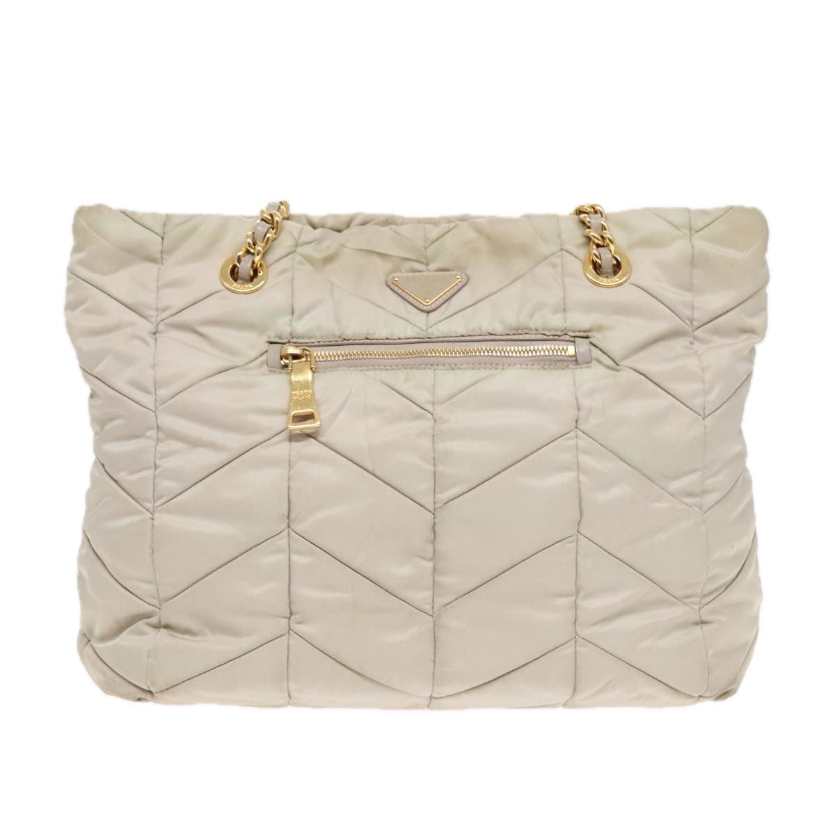 Prada Chain Front Zip Tote Quilted Tessuto
